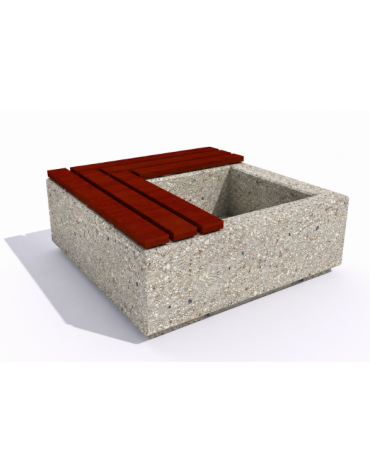 Panchina in cemento quadrata con fioriera cm 80x80, colore Grigio sabbiato - seduta in legno - cm 140x140x45h - Conforme ai CAM
