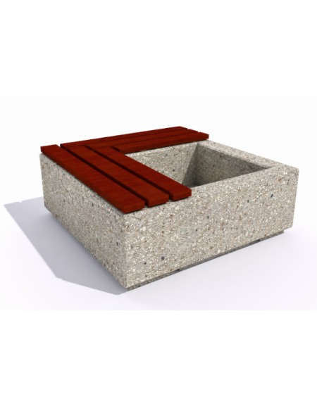Panchina in cemento quadrata con fioriera cm 80x80, colore Grigio sabbiato - seduta in legno - cm 140x140x45h - Conforme ai CAM
