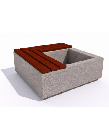 Panchina in cemento quadrata con fioriera cm 80x80, colore Bianco sabbiato - seduta in legno - cm 140x140x45h - Conforme ai CAM