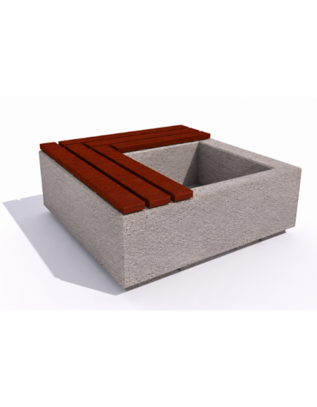 Panchina in cemento quadrata con fioriera cm 80x80, colore Bianco sabbiato - seduta in legno - cm 140x140x45h - Conforme ai CAM
