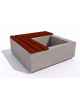 Panchina in cemento quadrata con fioriera cm 80x80, colore Bianco sabbiato - seduta in legno - cm 140x140x45h - Conforme ai CAM
