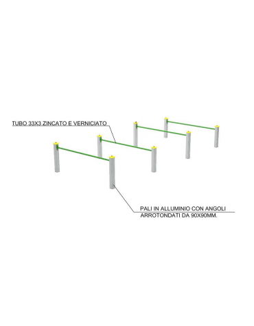 Attrezzo ad ostacoli per esercizi  ginnici con pali in alluminio e tubi in acciaio - cm 161x459x62h
