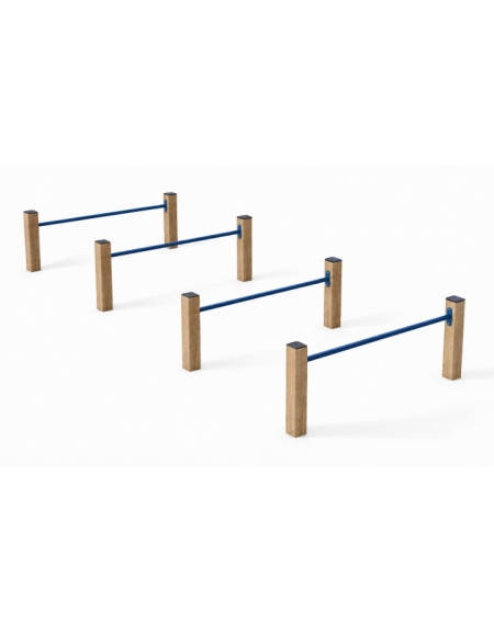Attrezzo ad ostacoli per esercizi  ginnici con pali in legno termotrattato e tubi in acciaio - cm 161x459x62h