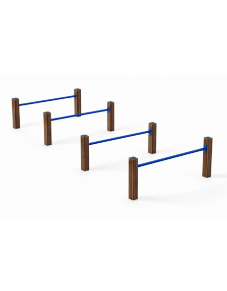 Attrezzo ad ostacoli per esercizi  ginnici con pali in alluminio rifinito in legno light e tubi in acciaio - cm 161x459x62h