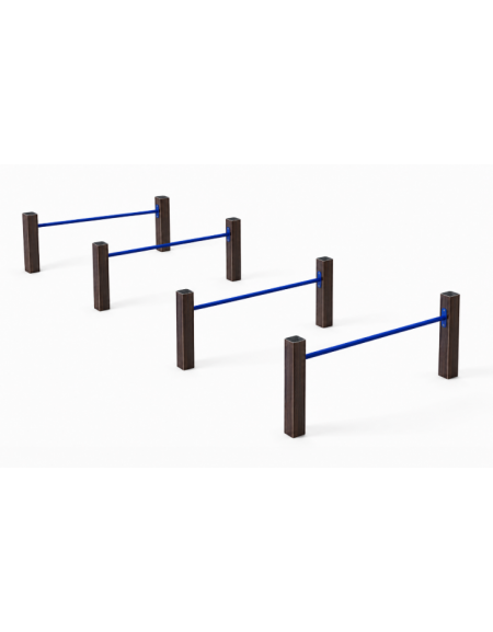 Attrezzo ad ostacoli per esercizi  ginnici con pali in alluminio rifinito in legno dark e tubi in acciaio - cm 161x459x62h