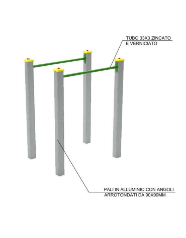 Parallele per esercizi  ginnici con pali in legno lamellare e calotta in plastica - cm 110x80x142h