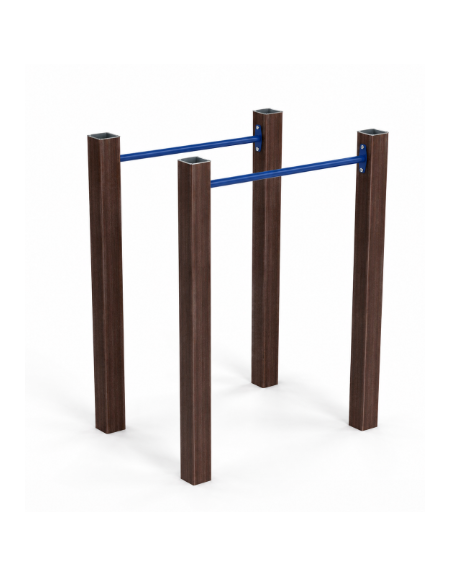 Parallele per esercizi ginnici con pali in alluminio rifinito in legno dark e tubi in acciaio - cm 109x79x142h