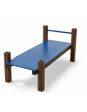 Panca piana per esercizi addominali con pali in alluminio rifinito in legno light e pianale in HDPE - cm 90x200x82h