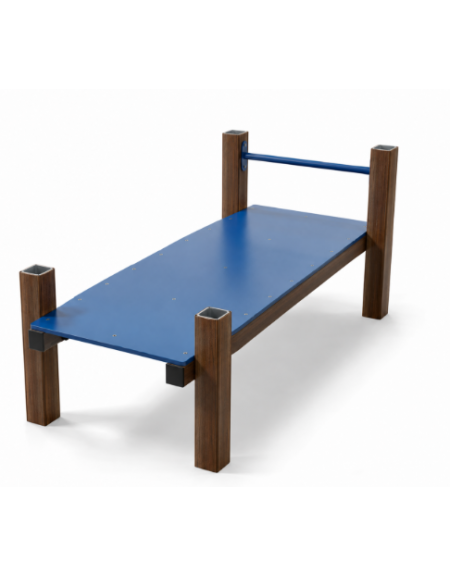 Panca piana per esercizi addominali con pali in alluminio rifinito in legno light e pianale in HDPE - cm 90x200x82h