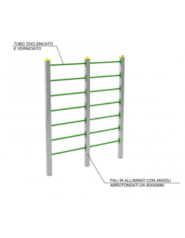 Struttura arrampicata per esercizi ginnici con pali in alluminio e tubi in acciaio - cm 209x9x242h