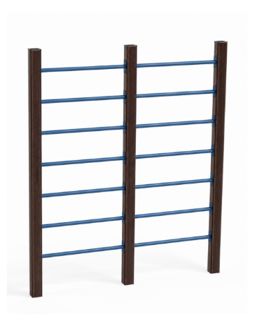 Struttura arrampicata per esercizi ginnici con pali in alluminio rifinito in legno dark e tubi in acciaio - cm 209x9x242h