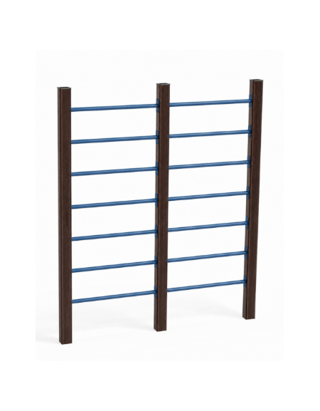 Struttura arrampicata per esercizi ginnici con pali in alluminio rifinito in legno dark e tubi in acciaio - cm 209x9x242h