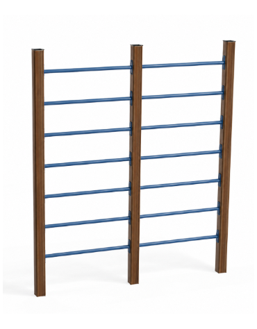 Struttura arrampicata per esercizi ginnici con pali in alluminio rifinito in legno light e tubi in acciaio - cm 209x9x242h
