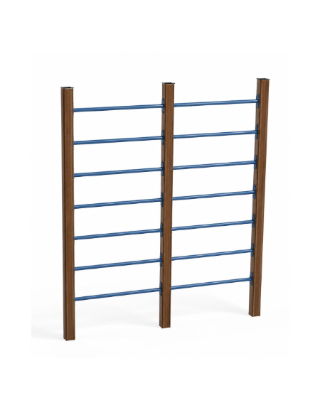 Struttura arrampicata per esercizi ginnici con pali in alluminio rifinito in legno light e tubi in acciaio - cm 209x9x242h