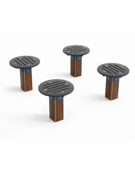 Elementi di equilibrio in alluminio rifinito in legno light con elementi circolari in HDPE - cm 90x90x28h