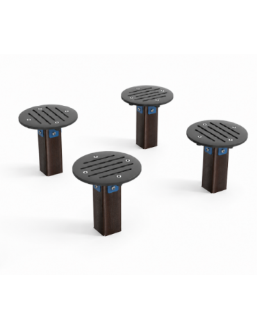 Elementi di equilibrio in alluminio rifinito in legno dark con elementi circolari in HDPE - cm 90x90x28h