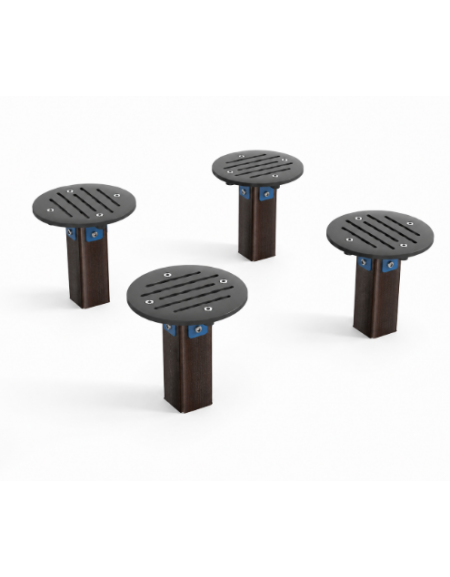 Elementi di equilibrio in alluminio rifinito in legno dark con elementi circolari in HDPE - cm 90x90x28h