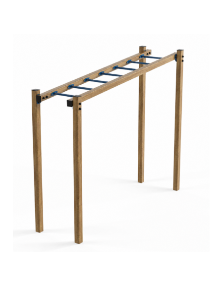 Arrampicata orizzontale per esercizi ginnici in legno termotrattato e tubi in acciaio - cm 299x84x251h