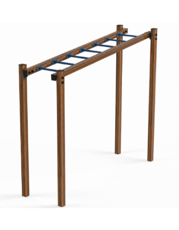 Arrampicata orizzontale per esercizi ginnici in alluminio rifinito in legno light e tubi in acciaio - cm 299x84x251h