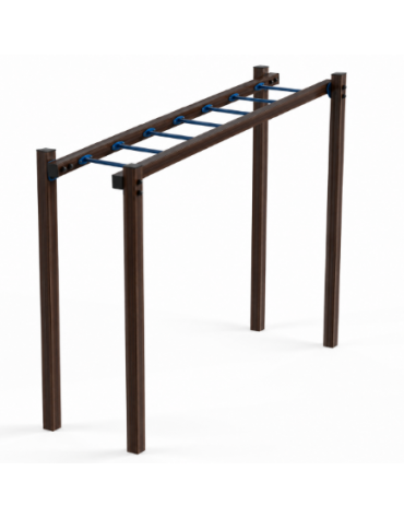 Arrampicata orizzontale per esercizi ginnici in alluminio rifinito in legno dark e tubi in acciaio - cm 299x84x251h