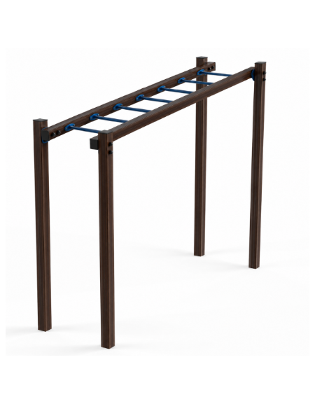 Arrampicata orizzontale per esercizi ginnici in alluminio rifinito in legno dark e tubi in acciaio - cm 299x84x251h