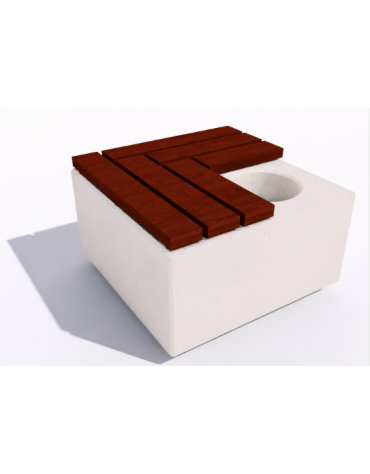 Panchina in cemento quadrata con fioriera cm Ø 30, colore Bianco pietra - seduta in legno - cm 80x80x45h - Conforme ai CAM
