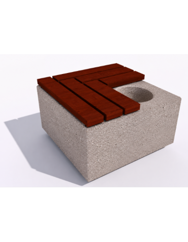 Panchina in cemento quadrata con fioriera cm Ø 30, colore Bianco sabbiato - seduta in legno - cm 80x80x45h - Conforme ai CAM
