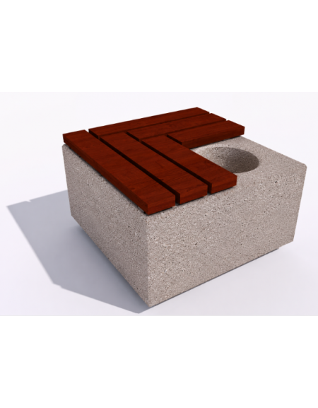 Panchina in cemento quadrata con fioriera cm Ø 30, colore Bianco sabbiato - seduta in legno - cm 80x80x45h - Conforme ai CAM