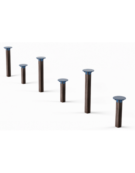 Pali per equilibrio realizzati in alluminio rifinito in legno dark con elementi circolari in HDPE - cm  625x30x98h