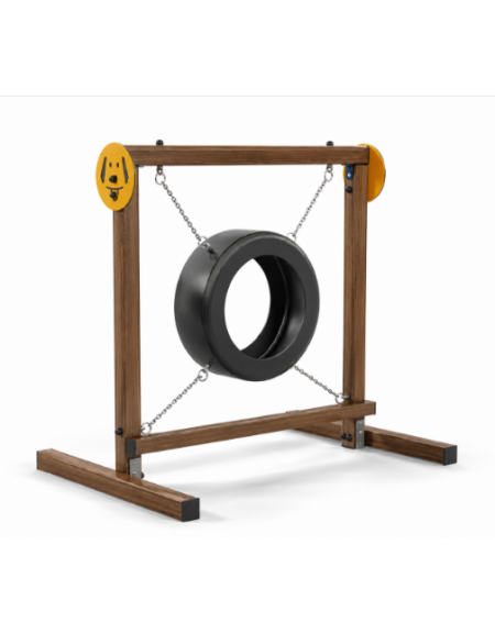 Dog Jump in the wheel per cani - pali portanti in alluminio rifinito in legno light, ruota in gomma e catene - cm 168x120x161h