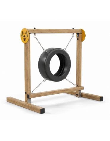 Dog Jump in the wheel per cani - pali portanti in legno termotrattato, ruota in gomma e catene - cm 168x120x161h