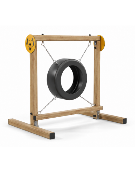 Dog Jump in the wheel per cani - pali portanti in legno termotrattato, ruota in gomma e catene - cm 168x120x161h
