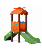 Mini torre singola con tetto, struttura in plastica riciclata, scivolo dritto in acciaio - cm 91x279x232h
