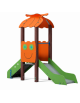 Mini torre singola con tetto, struttura in plastica riciclata, scivolo dritto in acciaio - cm 91x279x232h