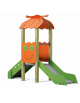 Mini torre singola con tetto, struttura in legno di pino, scivolo dritto in acciaio - cm 91x279x232h