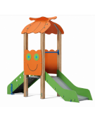 Mini torre singola con tetto, struttura in legno termotrattato, scivolo dritto in acciaio - cm 91x279x232h