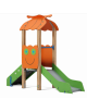 Mini torre singola con tetto, struttura in legno termotrattato, scivolo dritto in acciaio - cm 91x279x232h