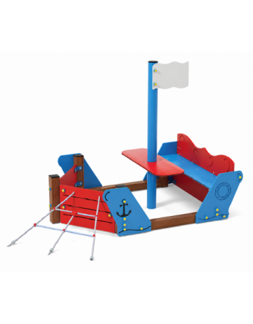 Gioco barchetta per parco giochi , struttura in alluminio rifinito in legno light- cm 250x177x162h