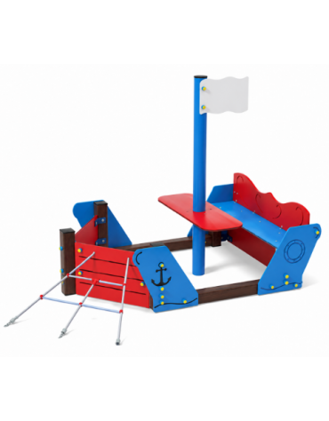Gioco barchetta per parco giochi , struttura in alluminio rifinita in legno dark - cm 250x177x162h