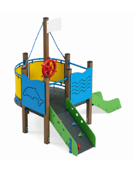 Gioco veliero mini per parco giochi, struttura in alluminio rifinito in legno light - cm 236x264x243h