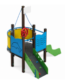 Gioco veliero mini per parco giochi, struttura in alluminio rifinito in legno dark - cm 236x264x243h