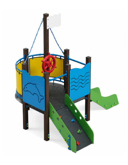 Gioco veliero mini per parco giochi, struttura in alluminio rifinito in legno dark - cm 236x264x243h