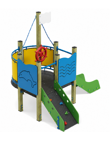 Gioco veliero mini per parco giochi, struttura in legno di pino nordico - cm 236x264x243h