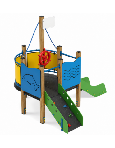 Gioco veliero mini per parco giochi, struttura in legno di pino termotrattato - cm 236x264x243h