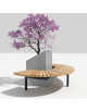 Panchina con seduta curva in legno e acciaio - fioriera centrale in cemento colore Grigio pietra - cm 170x115x90h - CAM