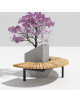Panchina con seduta curva in legno e acciaio - fioriera centrale in cemento colore Grigio travertino - cm 170x115x90h - CAM