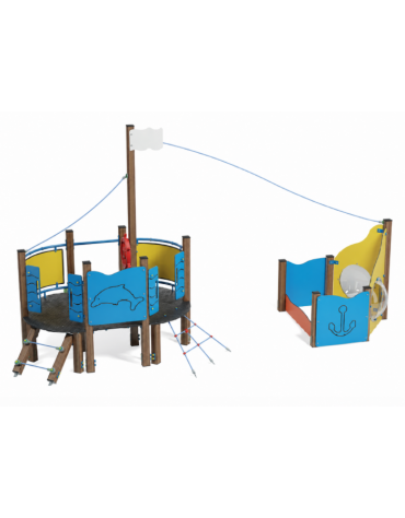 Gioco veliero medio per parco giochi , struttura in alluminio legno light - cm 534x312x301h
