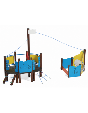 Gioco veliero medio per parco giochi , struttura in alluminio rifinito in legno dark  - cm 534x312x301h