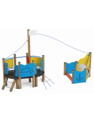 Gioco veliero medio per parco giochi , struttura in legno di pino termotrattato - cm 534x312x301h