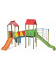 Mini villaggio con palestra, 2 torri, pali in legno di pino nordico e 2 scivoli - 1 palestrina - cm 629x622x360h